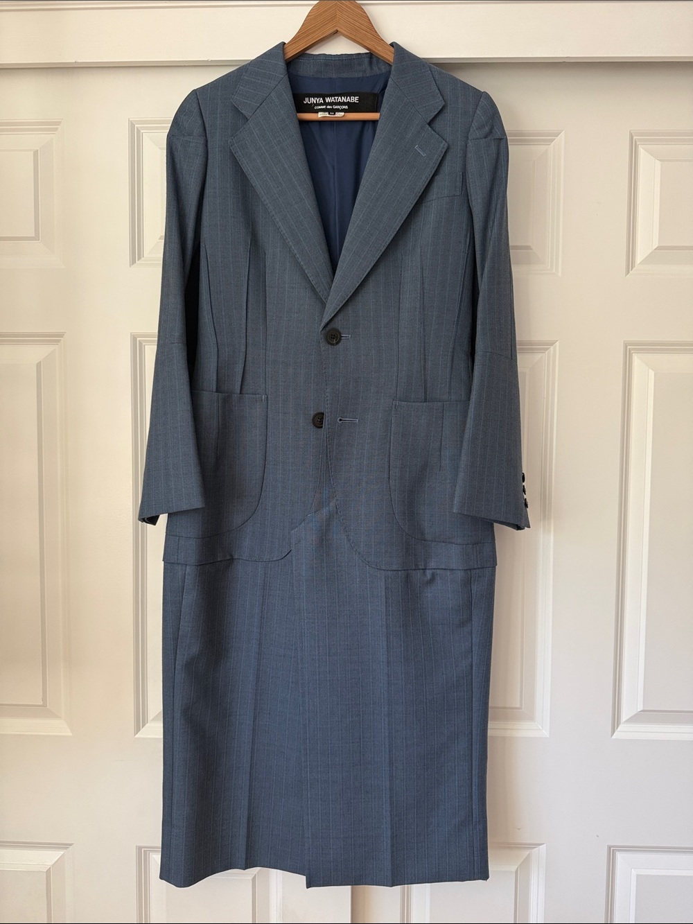 Junya Watanabe Slate Blue Pinstripe Long Blazer